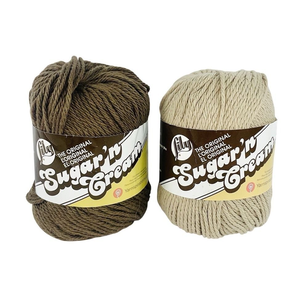 2 Skeins LILY SUGAR 'N CREAM Cotton Yarn Jute & Warm Beige 2.5 oz Each Med 4